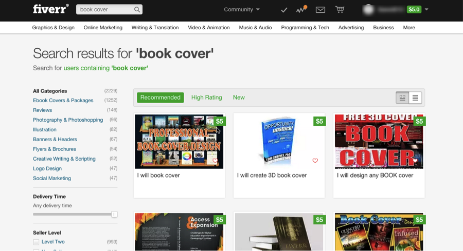 Fiverr Book Cover Search