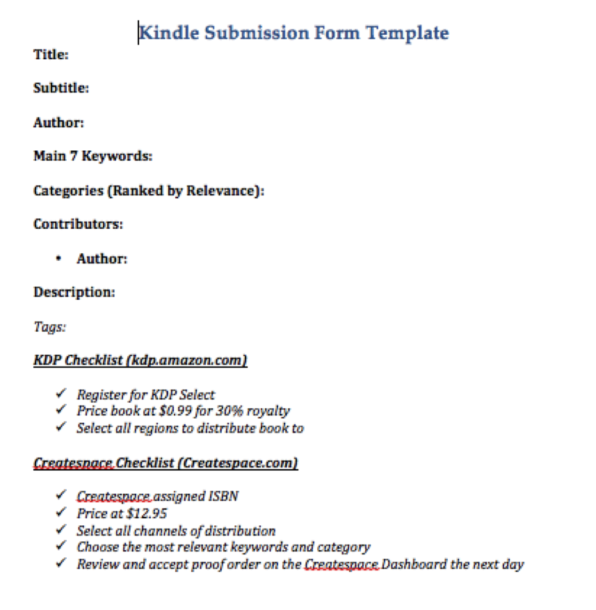 Kindle Form Submission Template