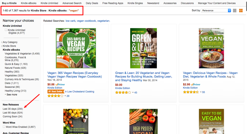 Amazon Kindle Vegan Search Results