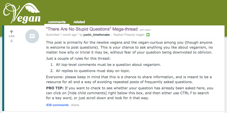 Reddit Vegan Mega Thread